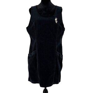 Walt Disney Corduroy‎ Dress Womens L Black Sleeveless Pinafore Wide Wale Mickey